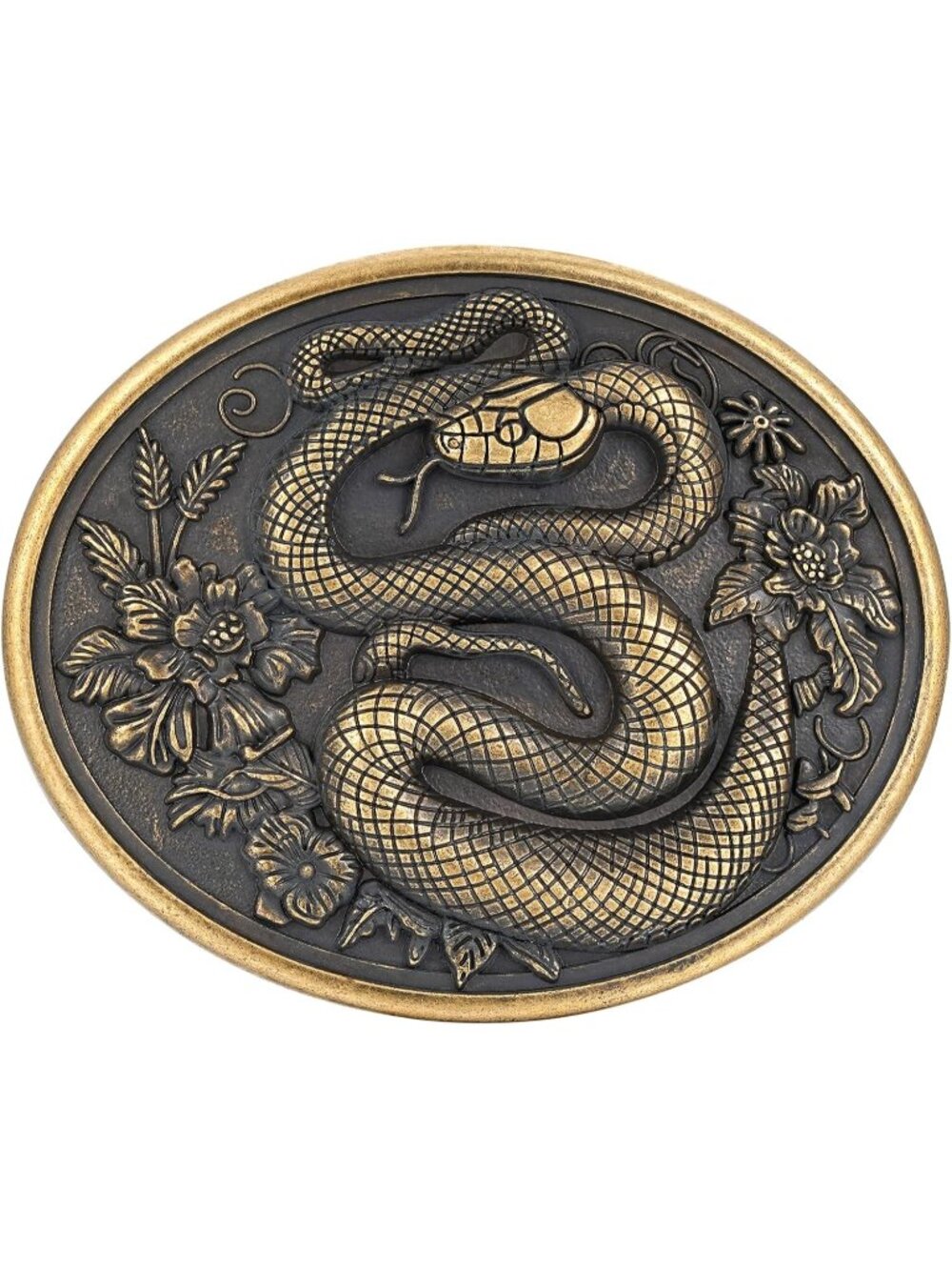 Unisex Bronze Snake Flower Vintage Poker Cowboy Texas Rodeo Belt Buckle